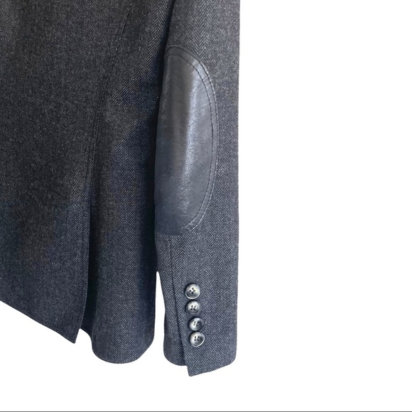 SMYTHE Wool Charcoal Gray Herringbone Equestrian Blazer Leather Elbow Patches 4 - Picture 4 of 11